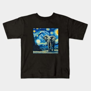 Elephant Lover Art Starry Night Kids T-Shirt